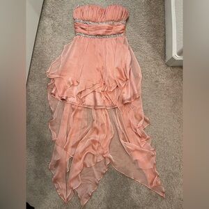 Windsor Strapless High-Low Chiffon Dress in Peach